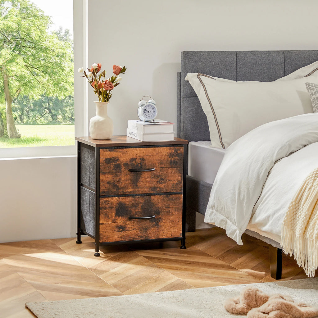Bedside Nightstand Featuring 2 Fabric Drawers Cabinet Furniture