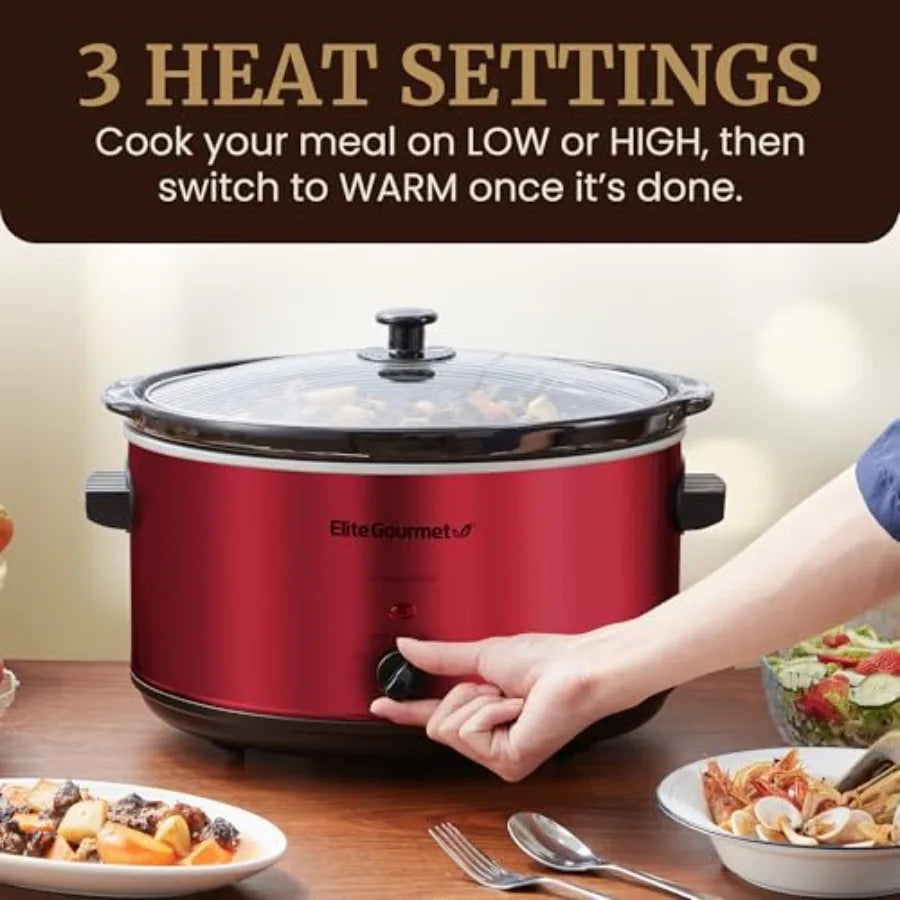 8.5QT Metal Electric Ceramic XL Jumbo Slow Cooker With Adjustable Temp, Dishwasher Safe Glass Lid Crock