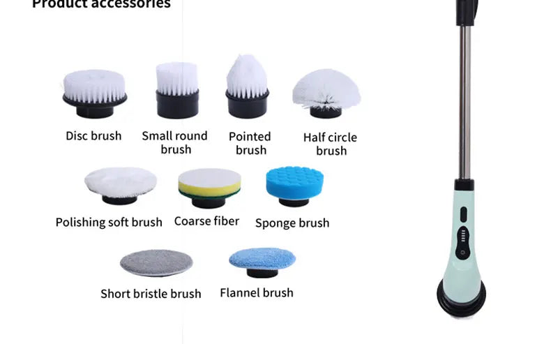 9-in-1 Electric Rotating Cleaning Brush, Wireless Multi-Purpose Scrubber with Replaceable Heads and Adjustable Telescopic Handle