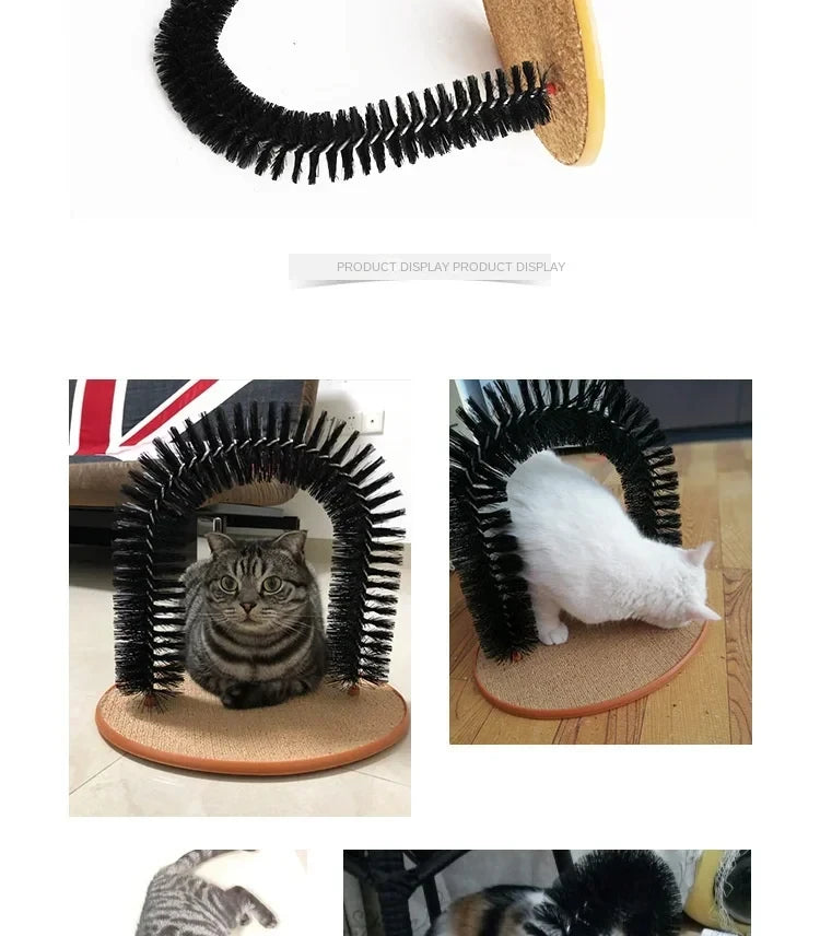 Cat Toy Arch Self Groomer and Pamper Feline with A Massage Grooming Rubbing Brush and Scratching Pad Toy