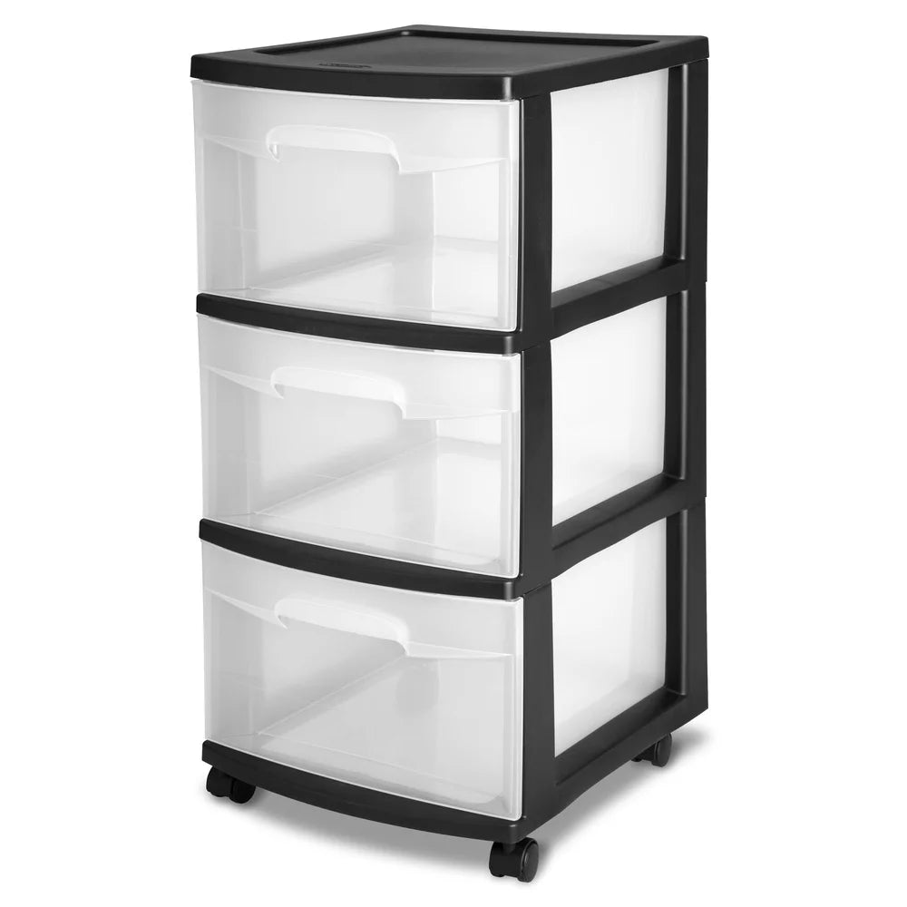 3 Drawer Plastic Storage Cart with Clear Drawers Rolling Organizer