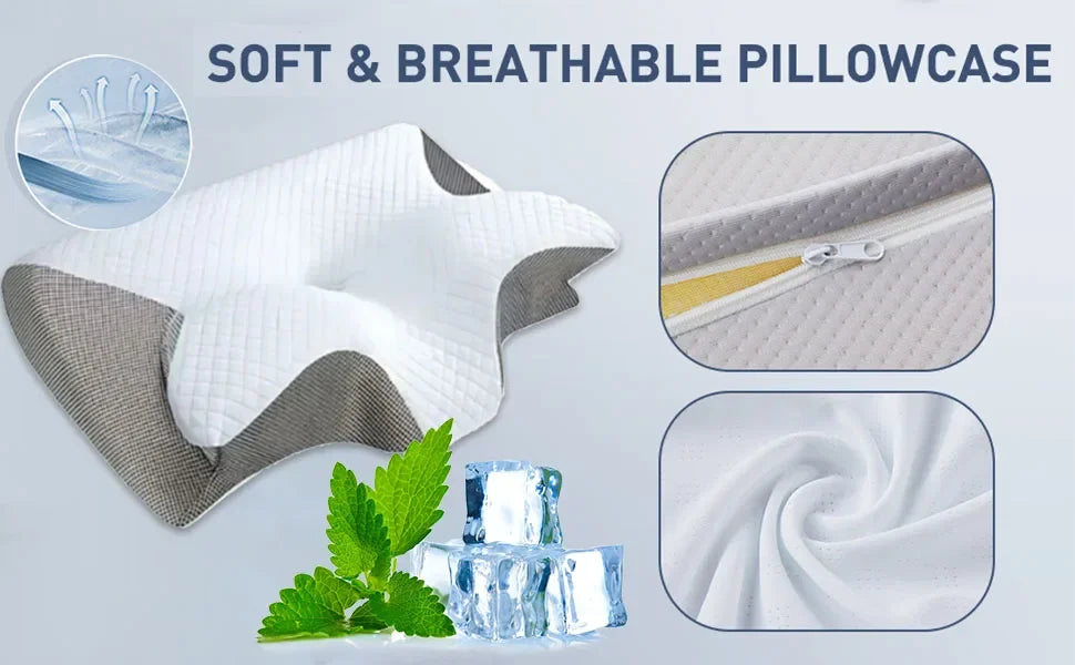 Upgraded Memory Foam Sleep Apnea Cervical Pillow for Side Back & Stomach Sleepers Gray