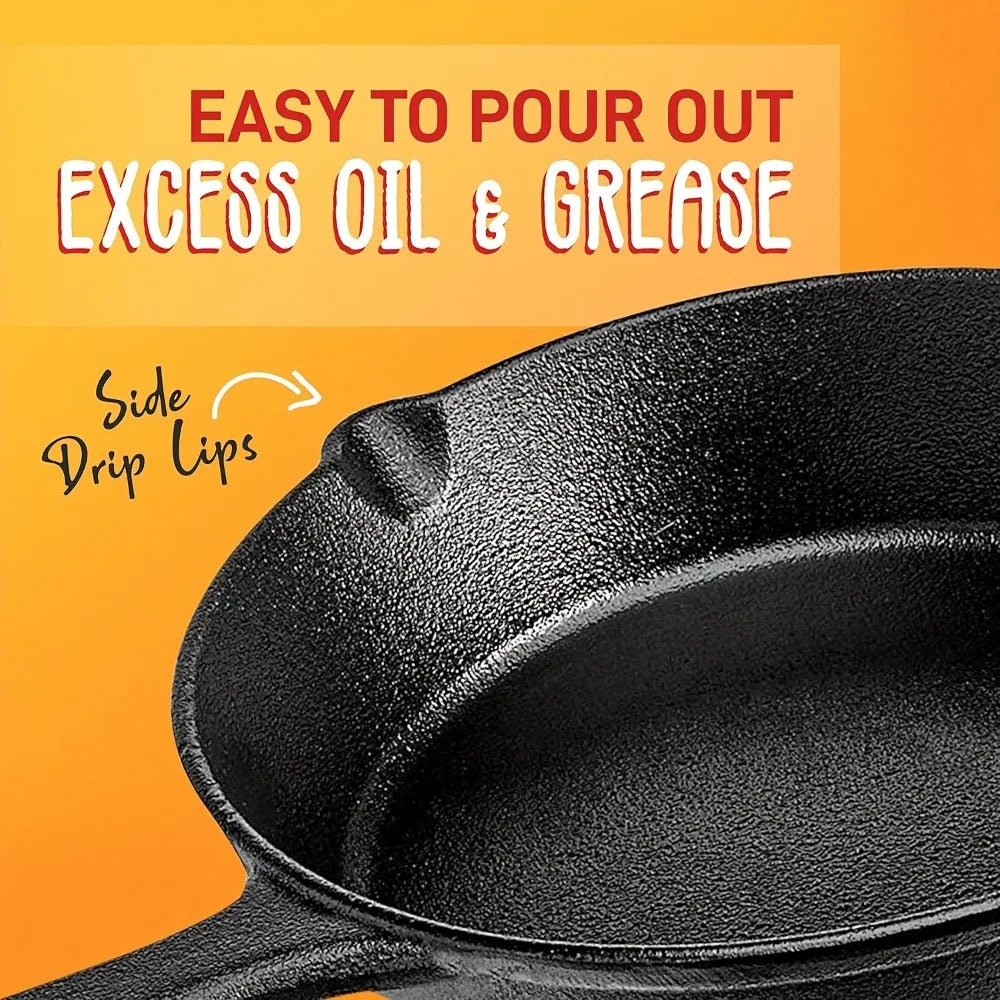 3PCS Cast Iron Skillet Set (6/8/10 Inch)  Pre-Seasoned, Non-Stick Heavy-Duty Pans
