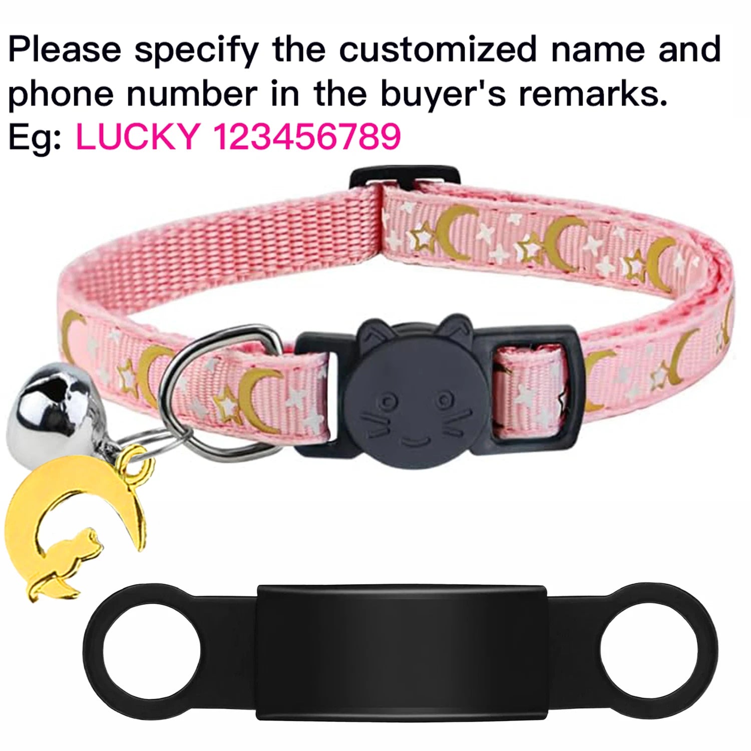 Customized Cute Glow Bell & Moon Ornament Cat Collar With Free Engraved Anti-lost Pet ID