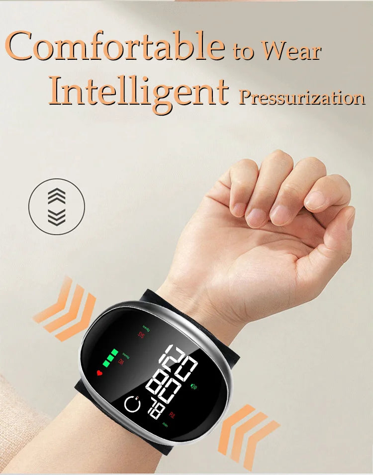 Digital Wrist Blood Pressure Meter Automatic Voice Tonometer Heart Rate Monitor Smart Touch LCD Screen Charge Sphygmomanometer