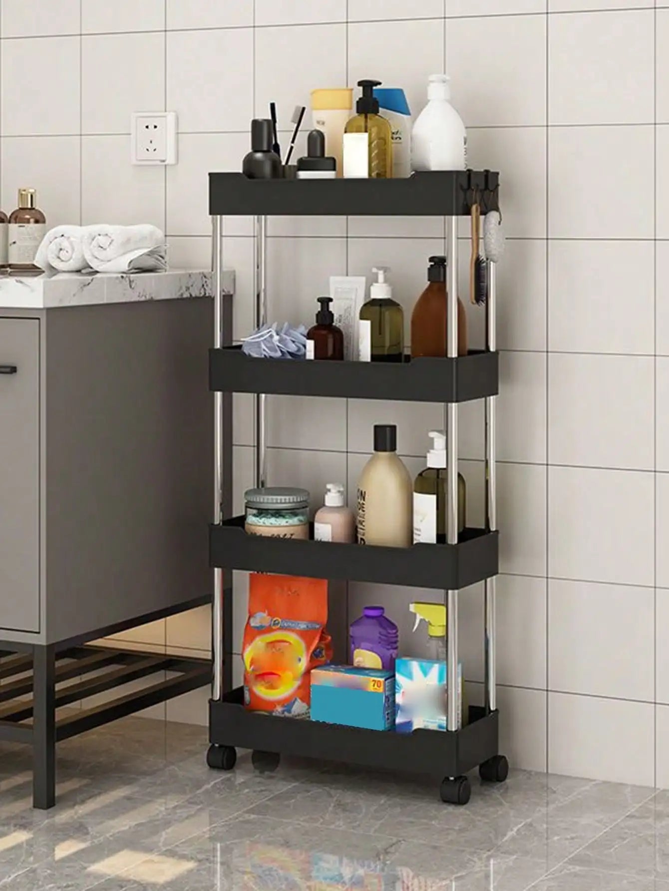 1pcs 3/4 Tier Rolling Multi-Purpose Utility Cart Storage Shelf & Movable
