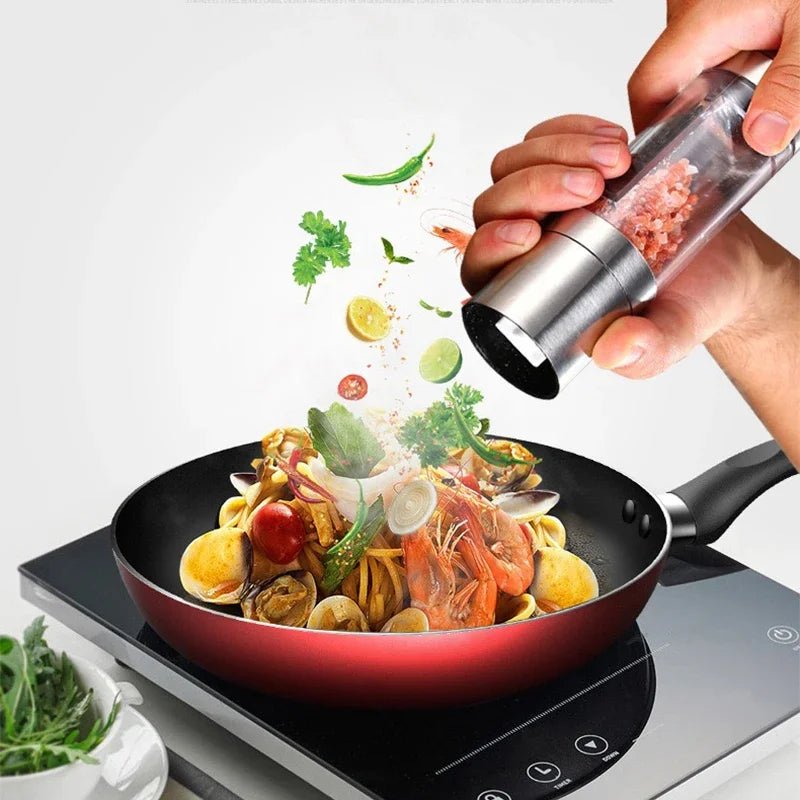Salt and Pepper Grinder 2 in 1 Manual Stainless Steel Salt Pepper Mills with Adjustable Ceramic Kitchen Tool - Lovies Kitchenwares