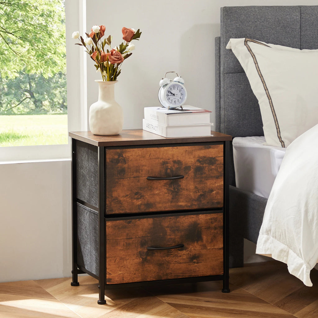 Bedside Nightstand Featuring 2 Fabric Drawers Cabinet Furniture