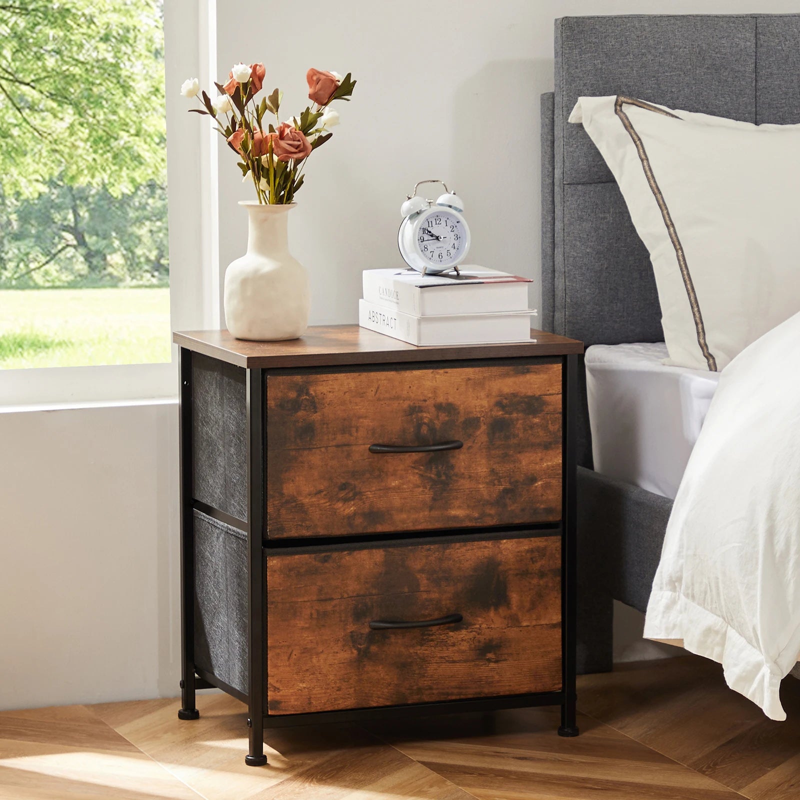 Bedside Nightstand Featuring 2 Fabric Drawers Cabinet Furniture