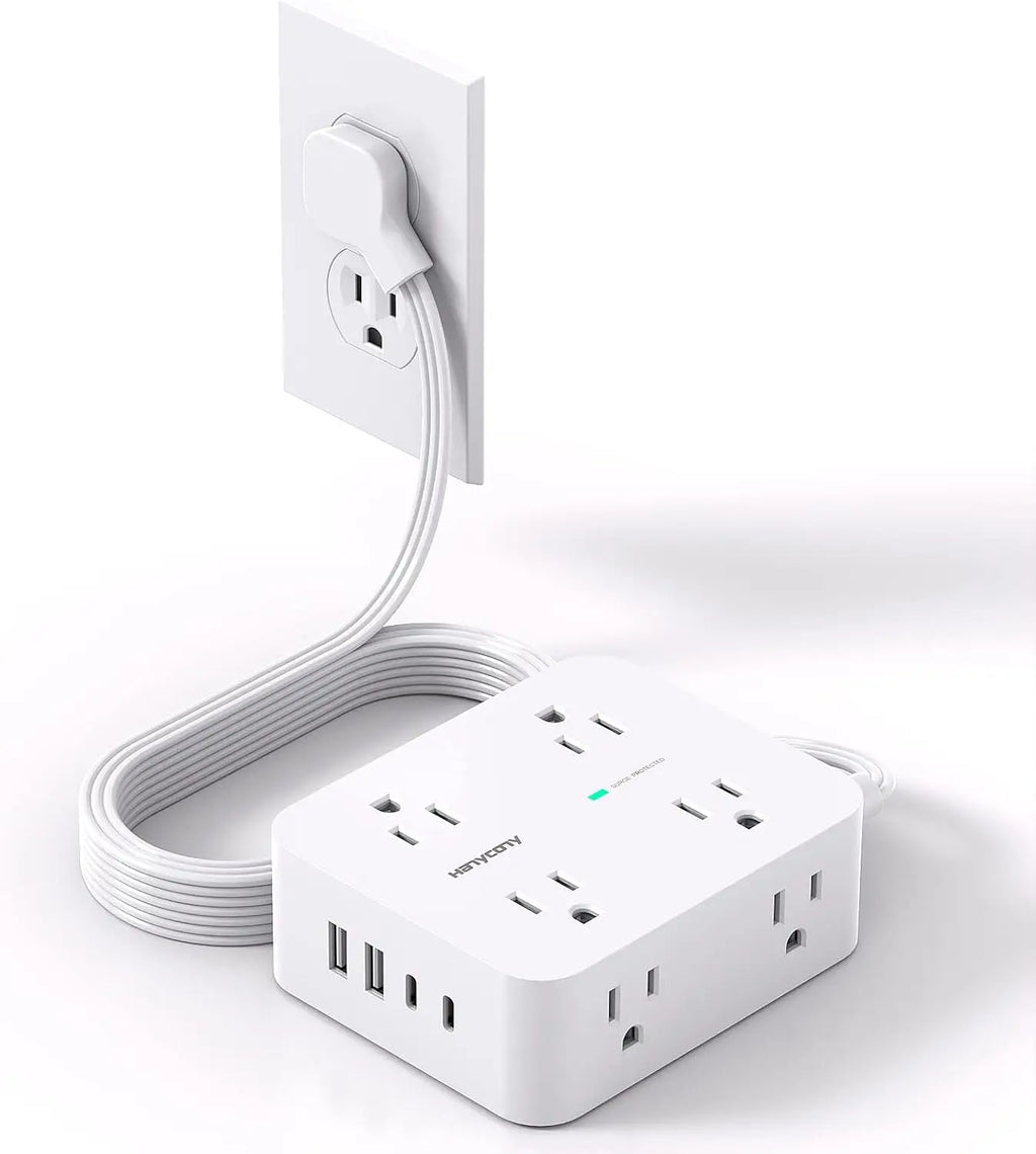 Surge Protector Power Strip with 8 Outlets and 4 USB Ports, Ultra Thin Flat Plug for Multiple Rooms