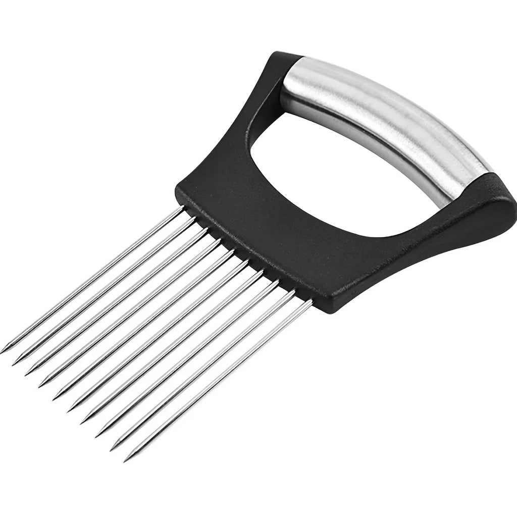 1pc Stainless Steel Multi-Purpose Onion Slicer Holder & Meat Tenderizers With Full Grip Handle