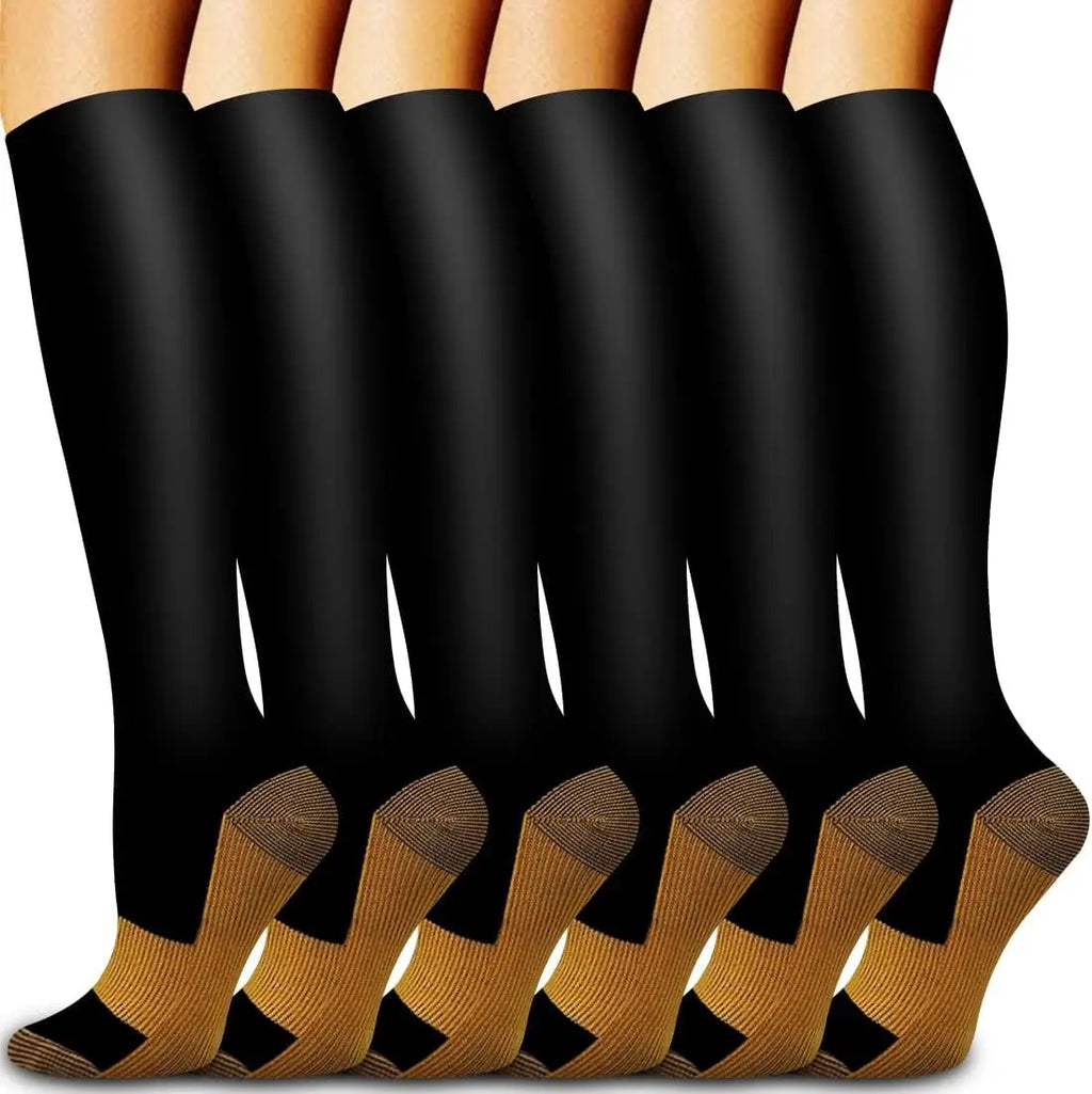 6 Pairs Solid Color Black Copper Compression Socks