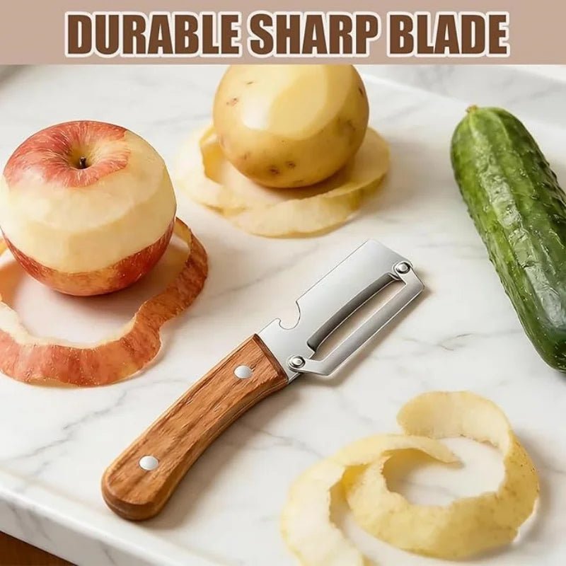 2 PCS Premium Vegetable Peeler Set Stainless Steel Blade with Wooden Handle and Includes Bottle Opener - Lovies Kitchenwares