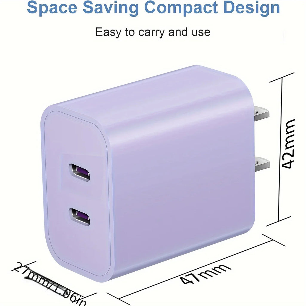 2-Pack For IPhone 15/15Pro/IPad Pro Charger, 40W Dual Port Block With 2Pack 6FT USB
