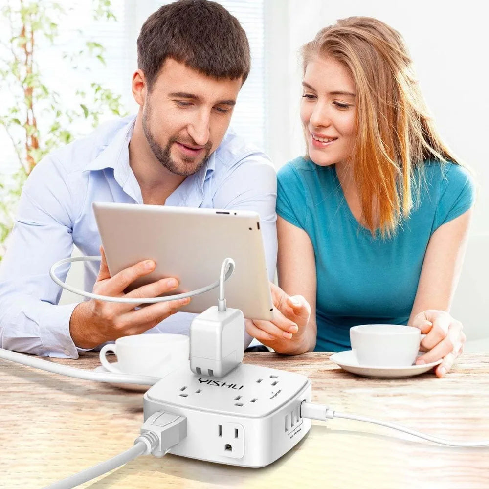 8 Outlet Surge Protector with 4 USB Ports, 6ft Cord, Flat Plug, Wall Mount, 3-Side Design, ETL