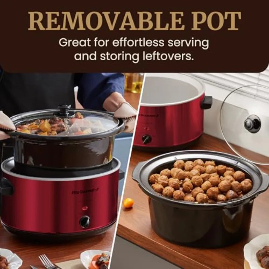 8.5QT Metal Electric Ceramic XL Jumbo Slow Cooker With Adjustable Temp, Dishwasher Safe Glass Lid Crock