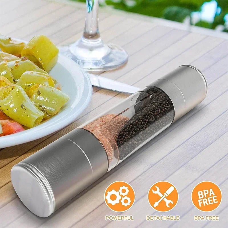Salt and Pepper Grinder 2 in 1 Manual Stainless Steel Salt Pepper Mills with Adjustable Ceramic Kitchen Tool - Lovies Kitchenwares
