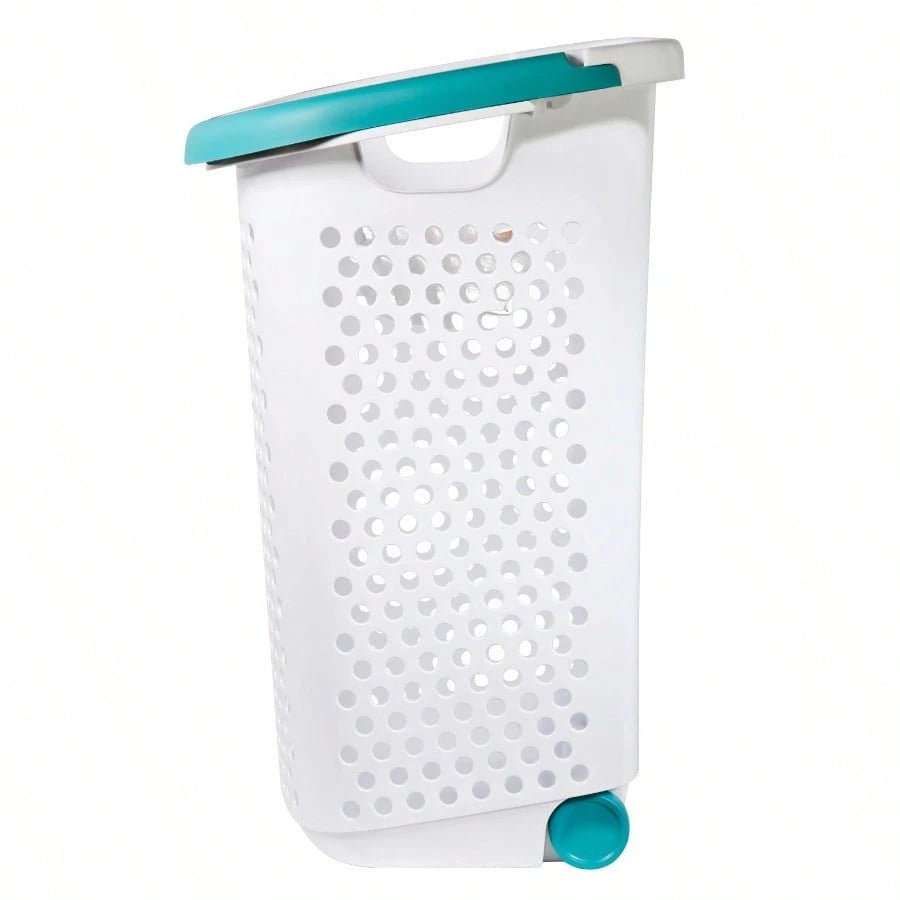 Rolling Laundry Hamper with Pop-Up Handle, Durable Plastic Clothes Basket Organizer.