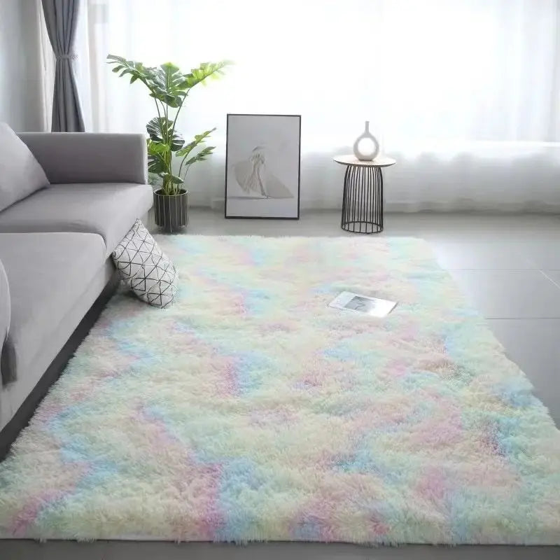 Silk Wool Rugs Multi-Room Tie-Dye Non-Slip Washable Carpet Mats