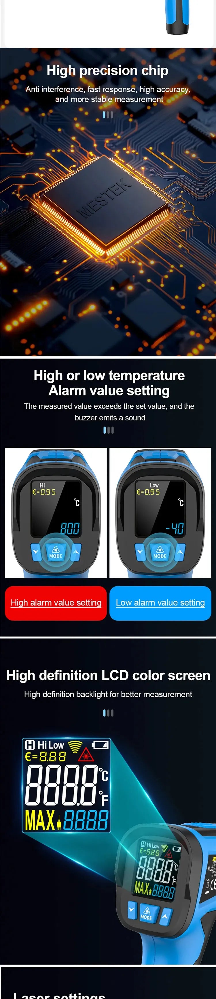 -40 to 800 Degree Digital Infrared Laser Thermometer Non-Contact