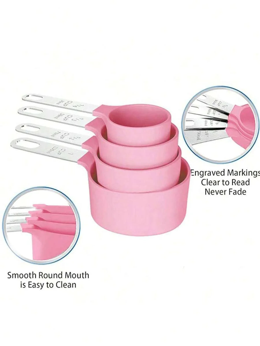 8pcs Stackable Nesting Measuring Cups & Spoons Set With Stainless Steel Handle