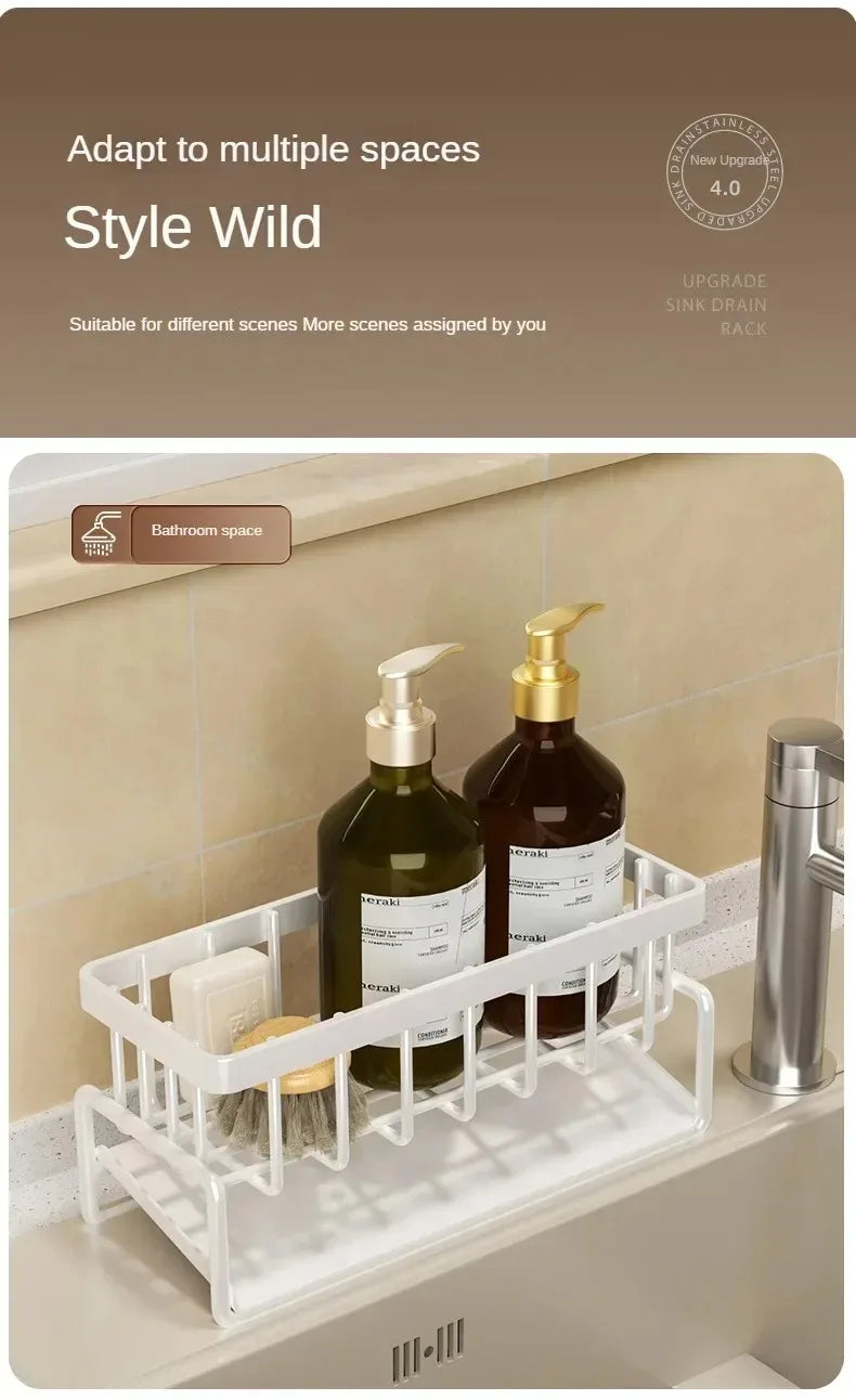 1Pc Multifunctional Plastic Kitchen Shelf With Hooks No-Punch Adhesive