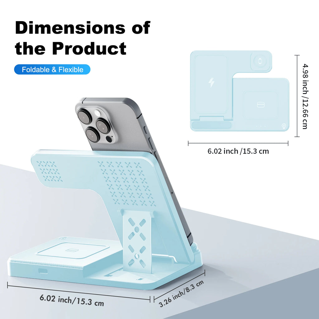 3 In 1 Magnetic Wireless Charger Stand 15W Fast Charging Dock Station Multiple Devices for iPhone
