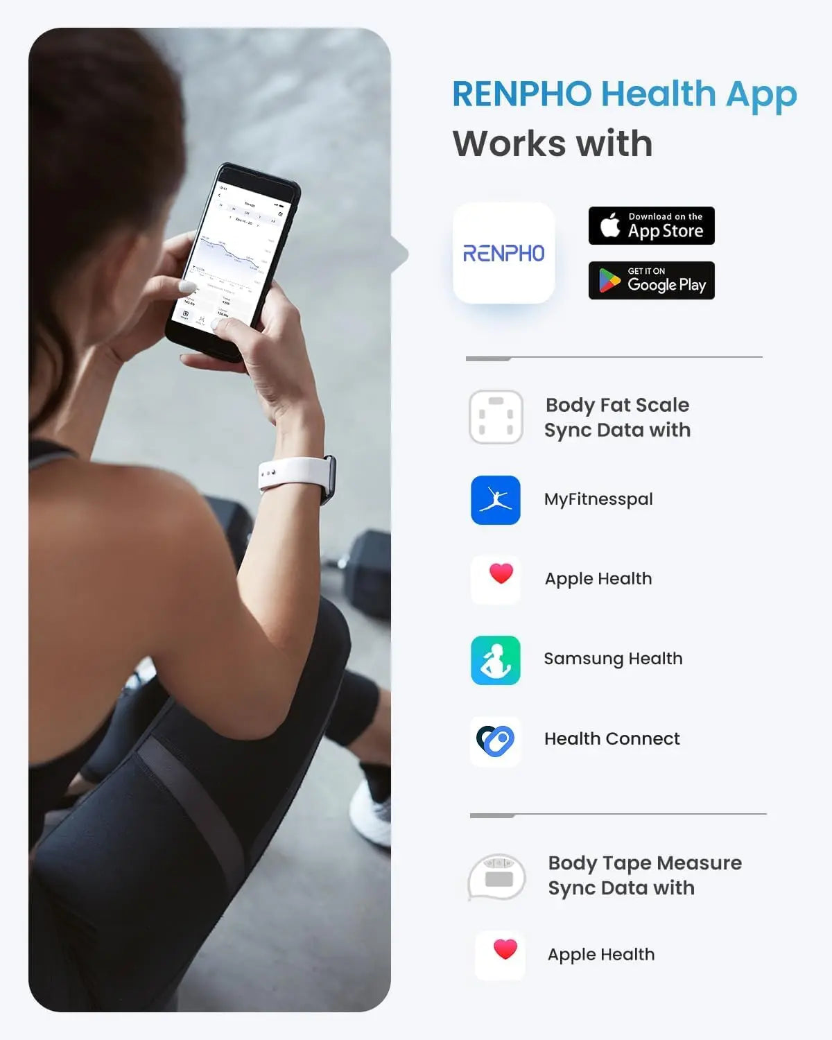 Smart Digital Scale with Bluetooth Tape Measure for Body Tracking Weight Loss & Muscle Gain, Up to 400lbs