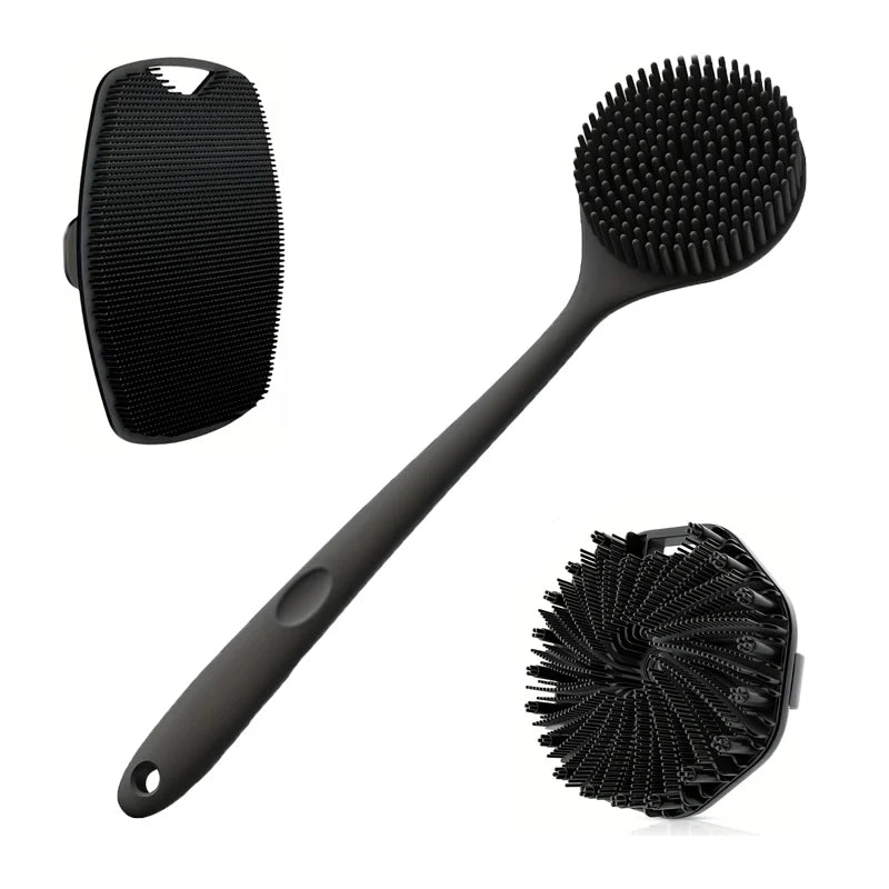 4-piece Soft Silicone Bath Brush Set With Non-Slip Handle