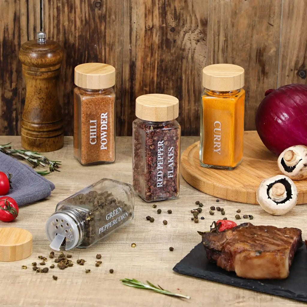 5Pcs Glass Organizer Kitchen Favorite Spice Jar Set With Bamboo Lid