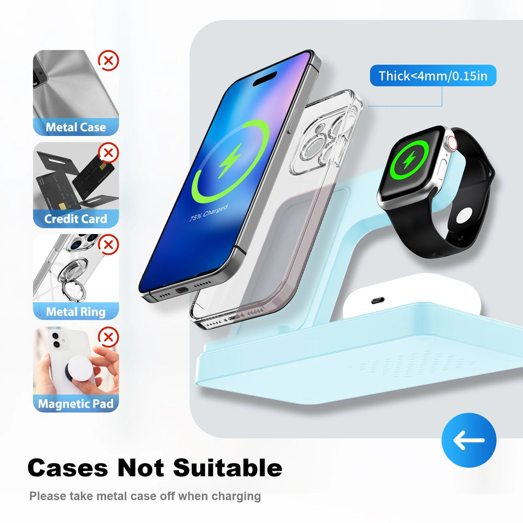 3 In 1 Magnetic Wireless Charger Stand 15W Fast Charging Dock Station Multiple Devices for iPhone