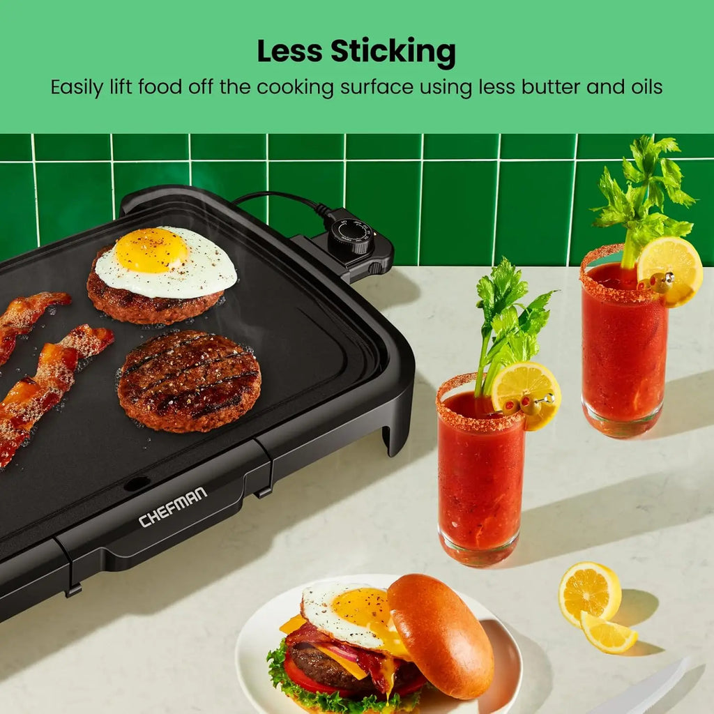 Electric Griddle with Removable Temperature Control, Nonstick 10 x 20 Inch Flat Top Grill, Slide Out Drip Tray,