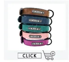 Personalized Name ID Tags Leather Dog Collars Custom Text Name