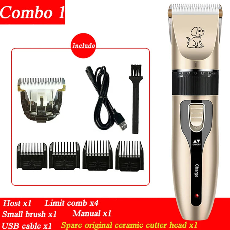 Electric Pet Hair Clipper and Hair Trimmer Set For Pet Grooming With an Electric Shaver Ceramic Blade with USB Charging