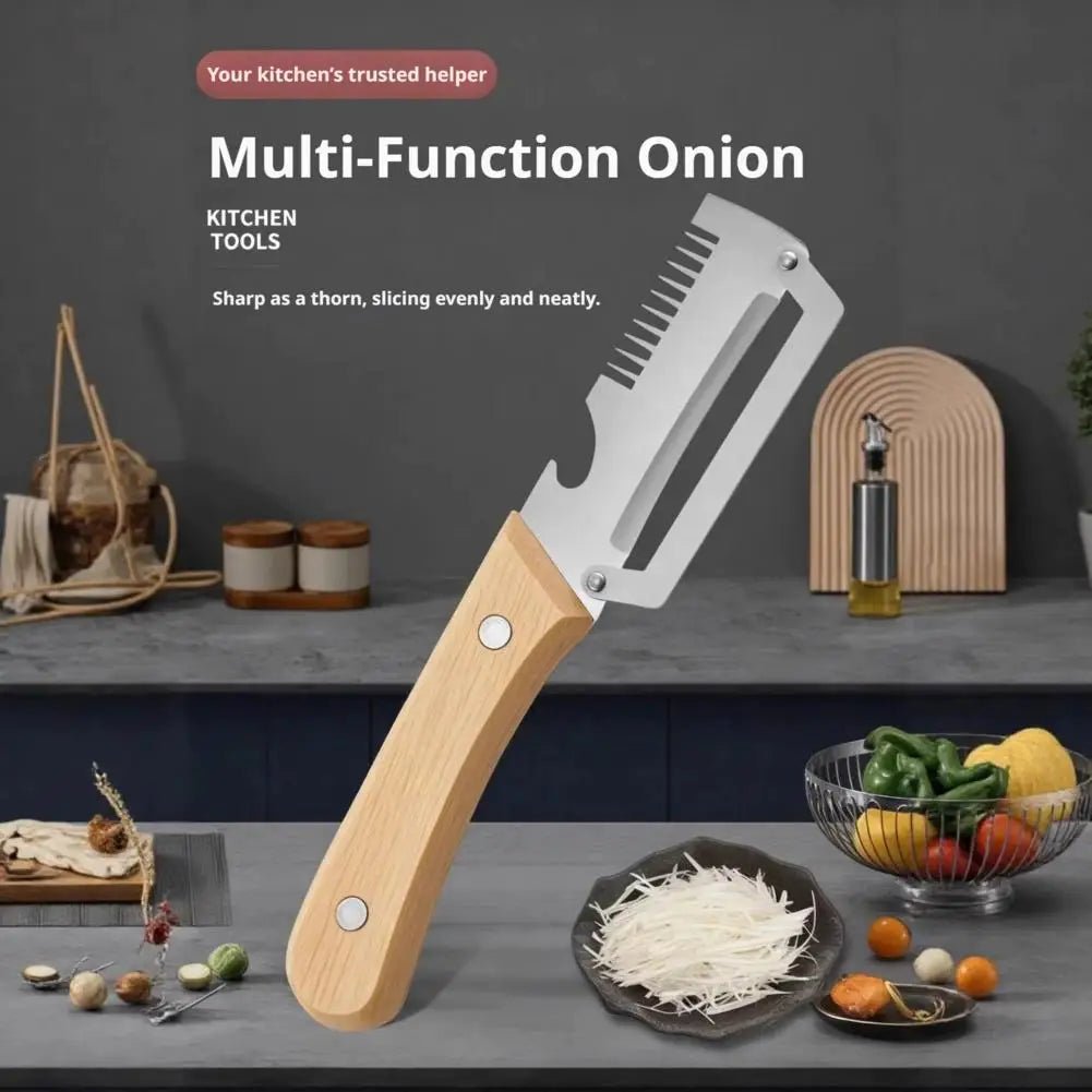 3-in-1 Stainless Steel Vegetable Peeler Knife With Wooden Handle And Bottle Opener Kitchen Tool - Lovies Kitchenwares