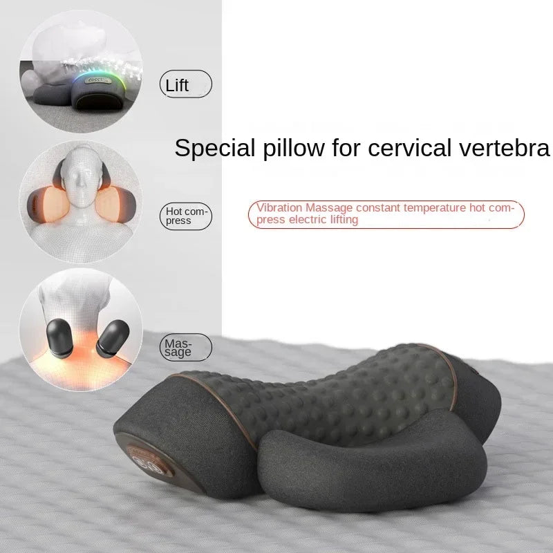 Electric Cervical Pillow Neck & Shoulder Massager with Hot Compress Heating Vibration Pillow Back Traction