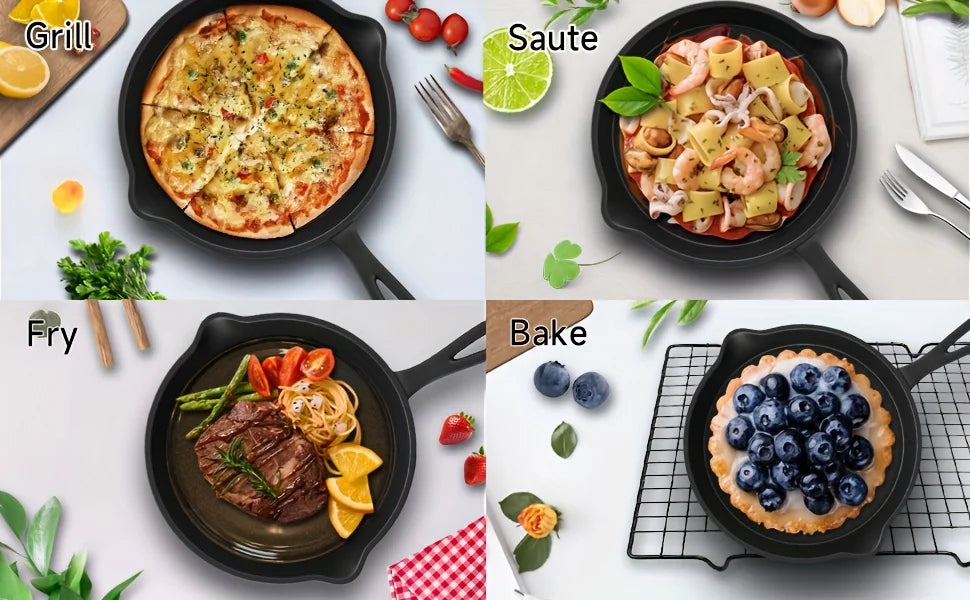 3PCS Cast Iron Skillet Set (6/8/10 Inch)  Pre-Seasoned, Non-Stick Heavy-Duty Pans