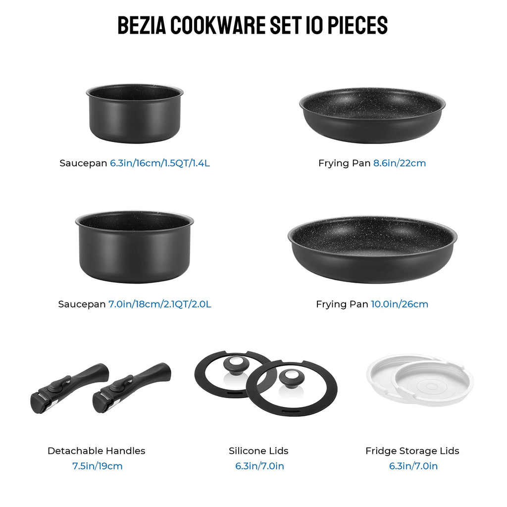 Induction Cookware Set 10 Pieces, Nonstick Pots and Pans Set with Removable Handles Stackable Design, Dishwasher