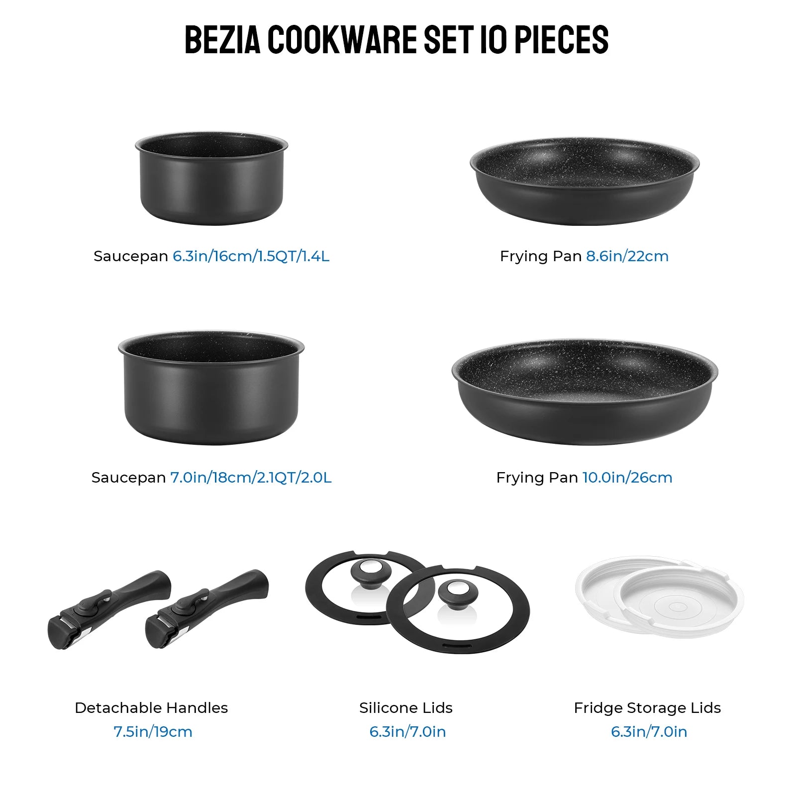 Induction Cookware Set 10 Pieces, Nonstick Pots and Pans Set with Removable Handles Stackable Design, Dishwasher