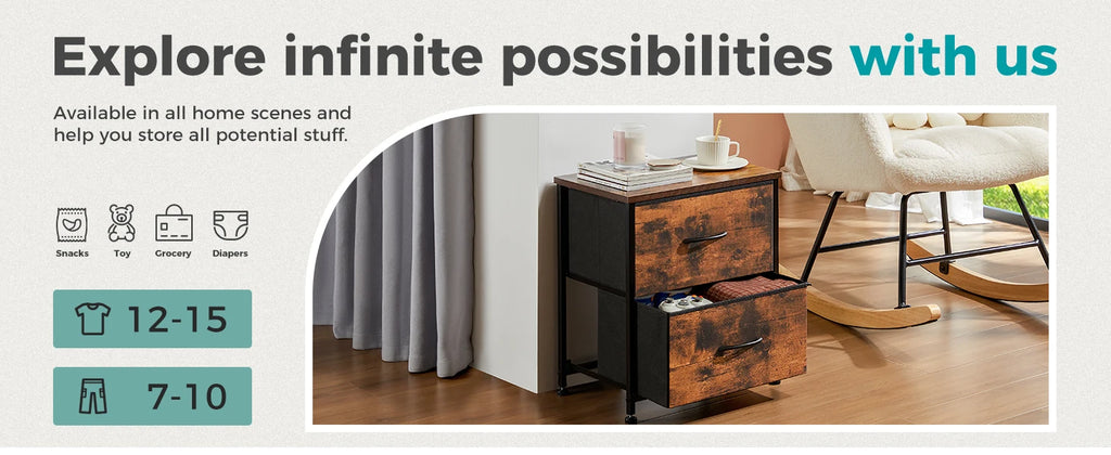 Bedside Nightstand Featuring 2 Fabric Drawers Cabinet Furniture