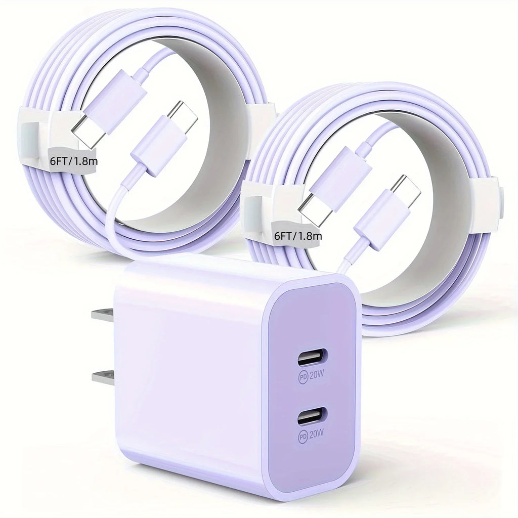 2-Pack For IPhone 15/15Pro/IPad Pro Charger, 40W Dual Port Block With 2Pack 6FT USB