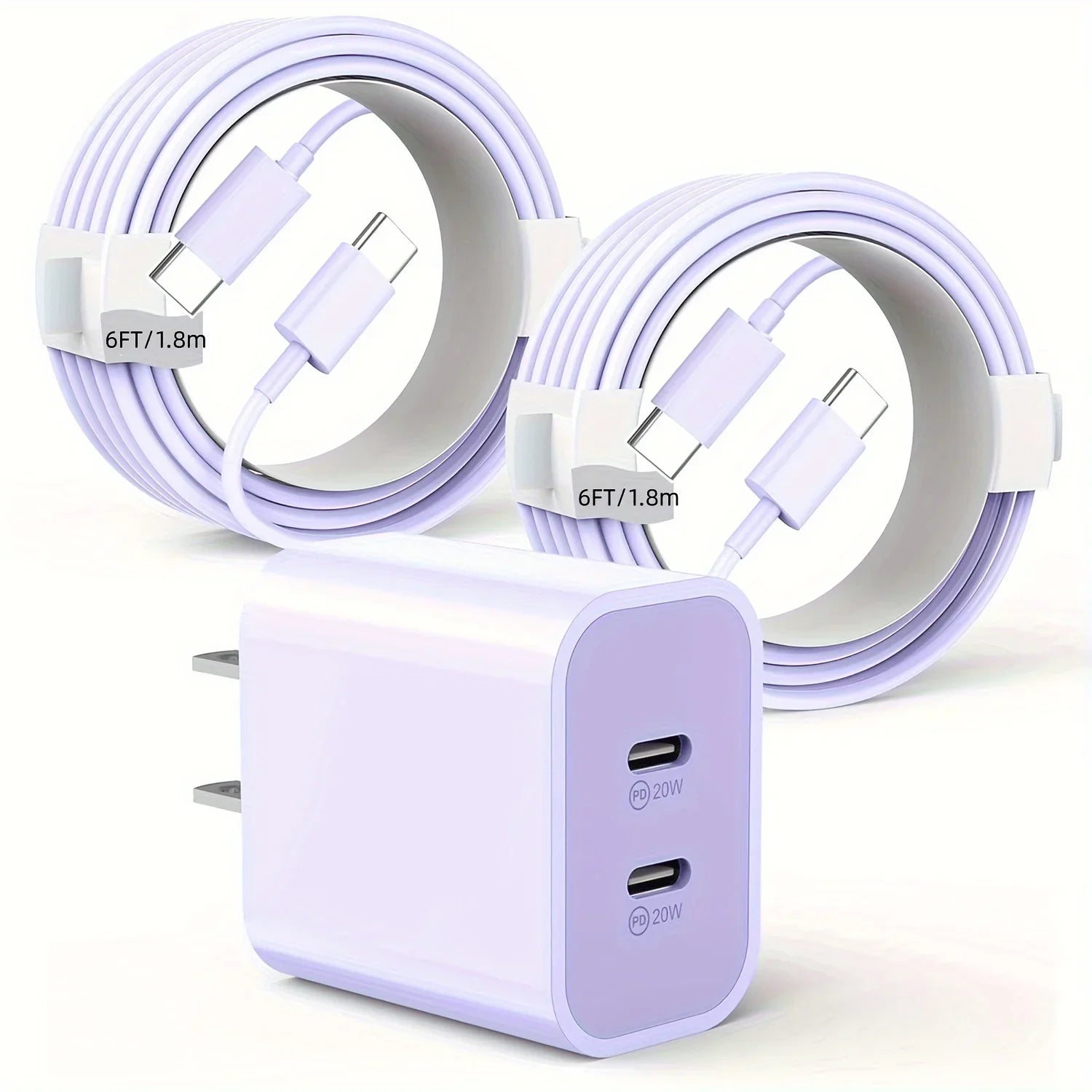 2-Pack For IPhone 15/15Pro/IPad Pro Charger, 40W Dual Port Block With 2Pack 6FT USB
