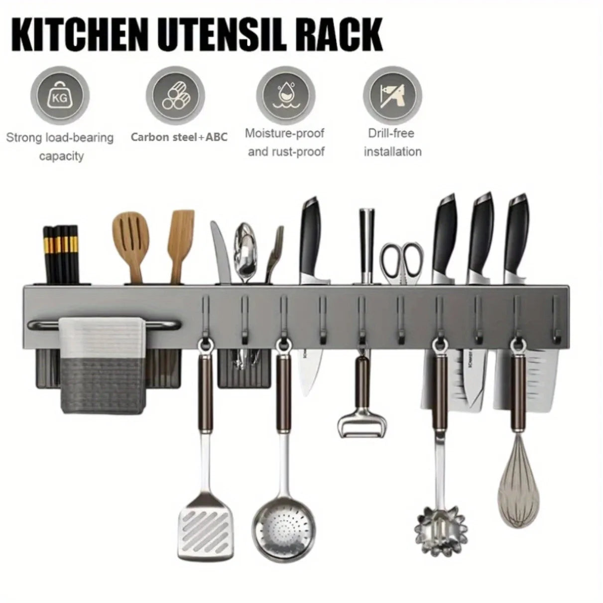 Space Saving Heavy Duty Carbon Steel Wall Mounted Kitchen Organizer For Multiple Kitchen Tools