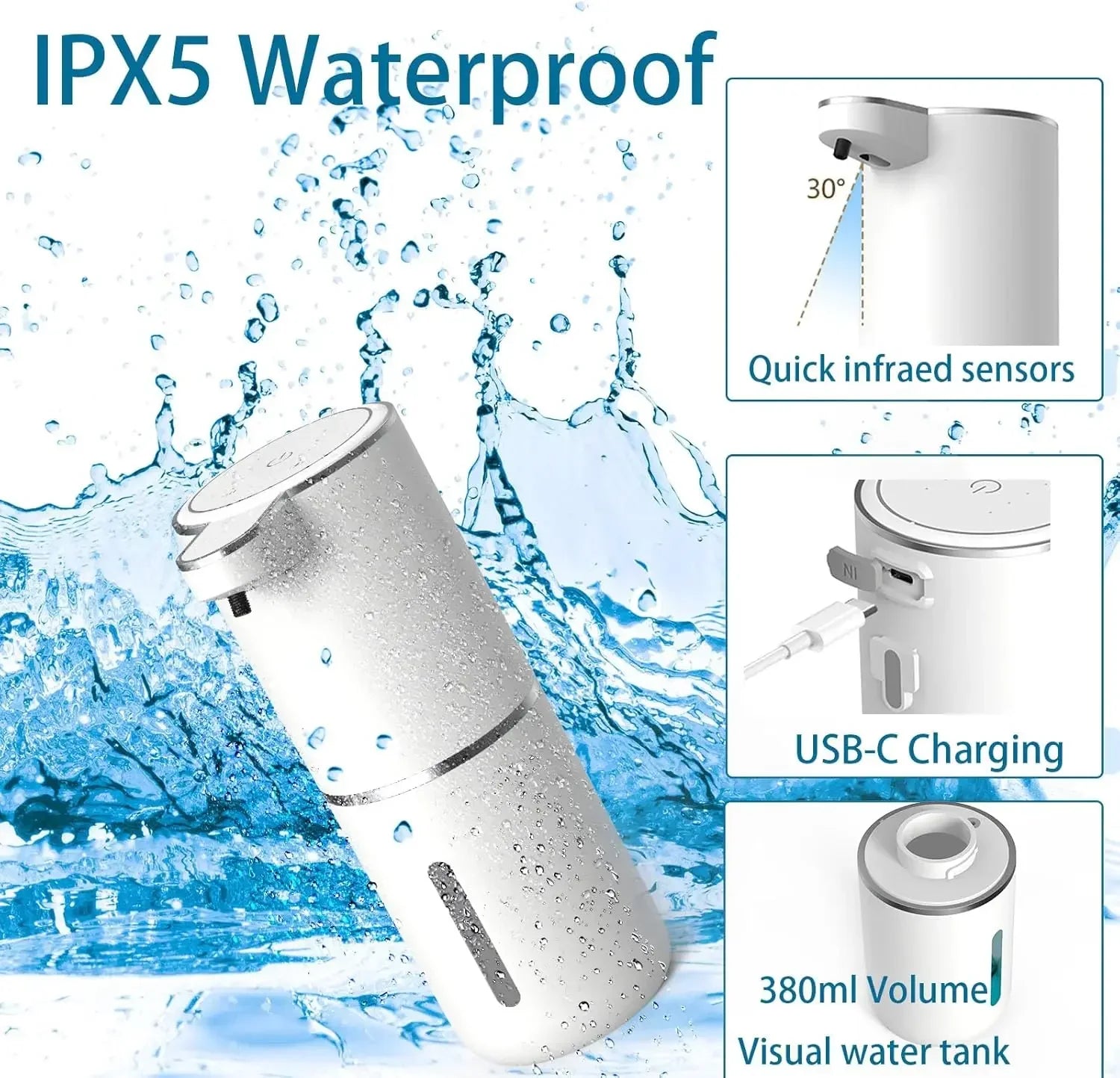 Automatic Liquid/Foam Soap Dispenser, Touchless Electric Dispenser, USB Rechargeable with Infrared Sensor