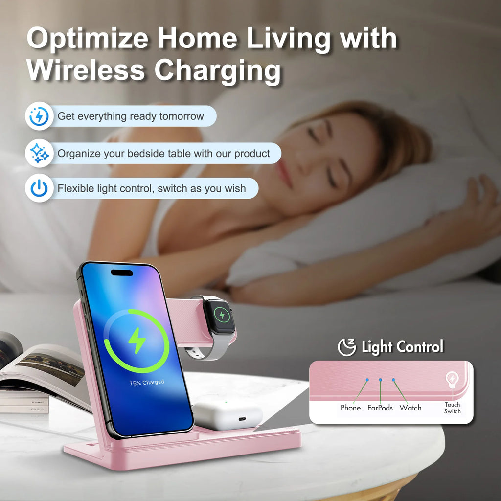3 In 1 Magnetic Wireless Charger Stand 15W Fast Charging Dock Station Multiple Devices for iPhone
