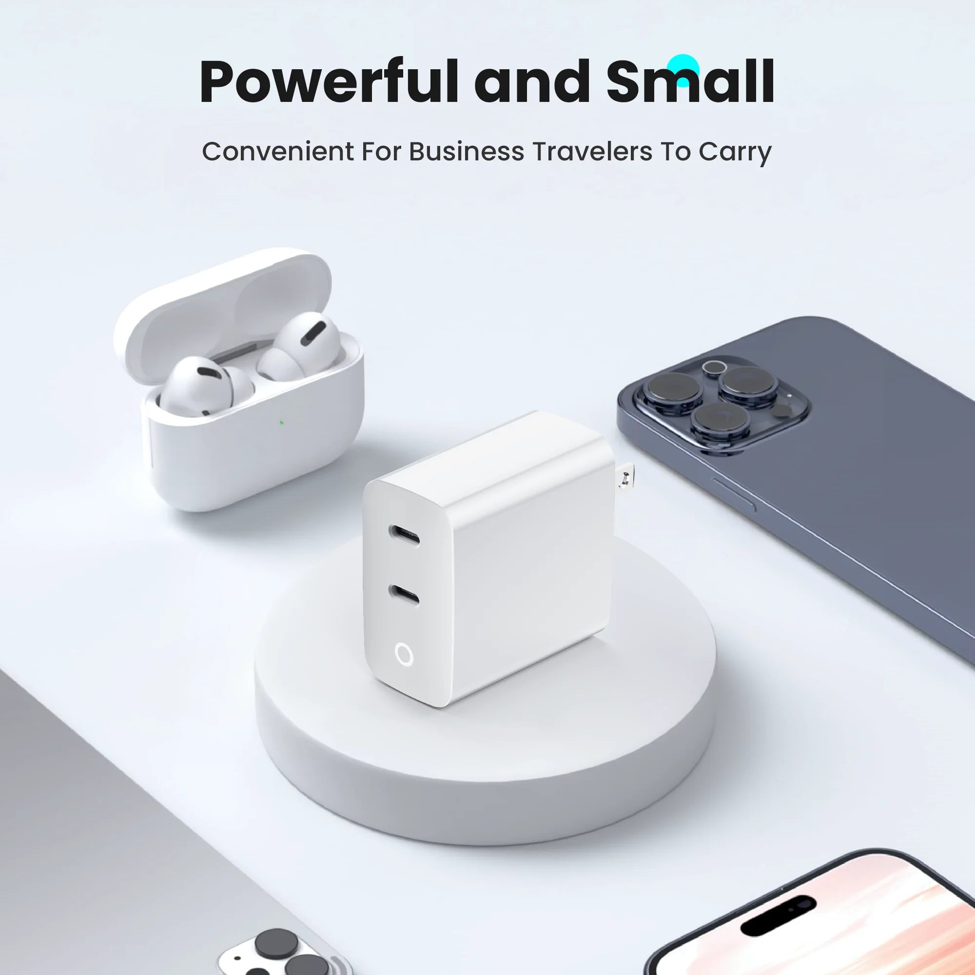 40W 2 Ports USB-C Type-C GaN Fast Charger with Charging Light, Fast Charging Block with 3.3Ft Type-C Charging Cable For IPhone