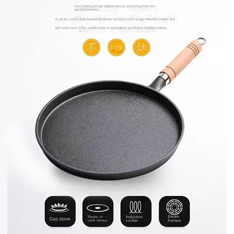 26cm Cast Iron Frying Pan Uncoated Non-stick Multi-Food Use Cookware