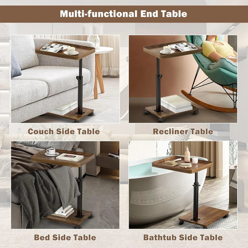 Adjustable Rolling Cart Multi-Purpose Table Tray