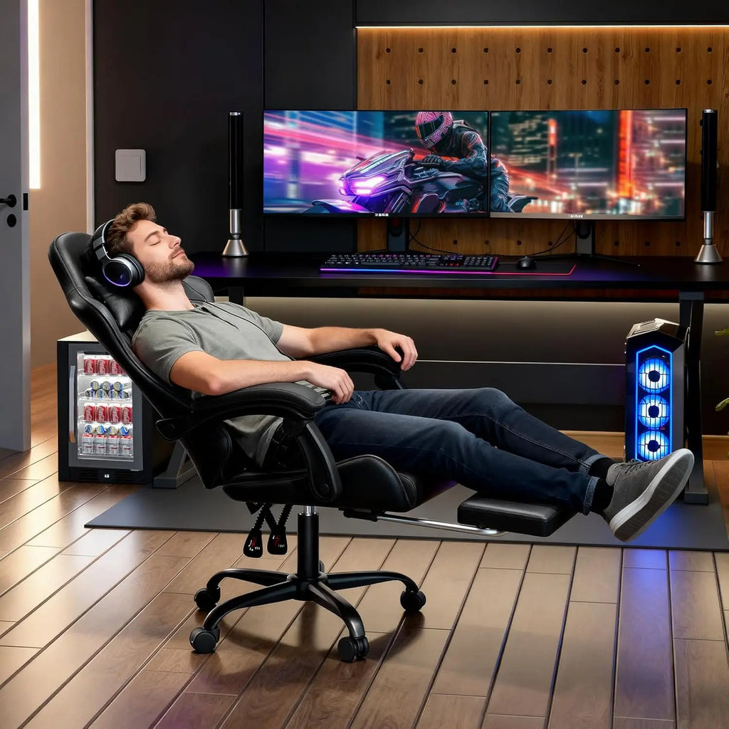 Ergonomic Design Computer Chair with Linkage Armrests, Height Adjustable Gamer Chair with Footrest and Headrest