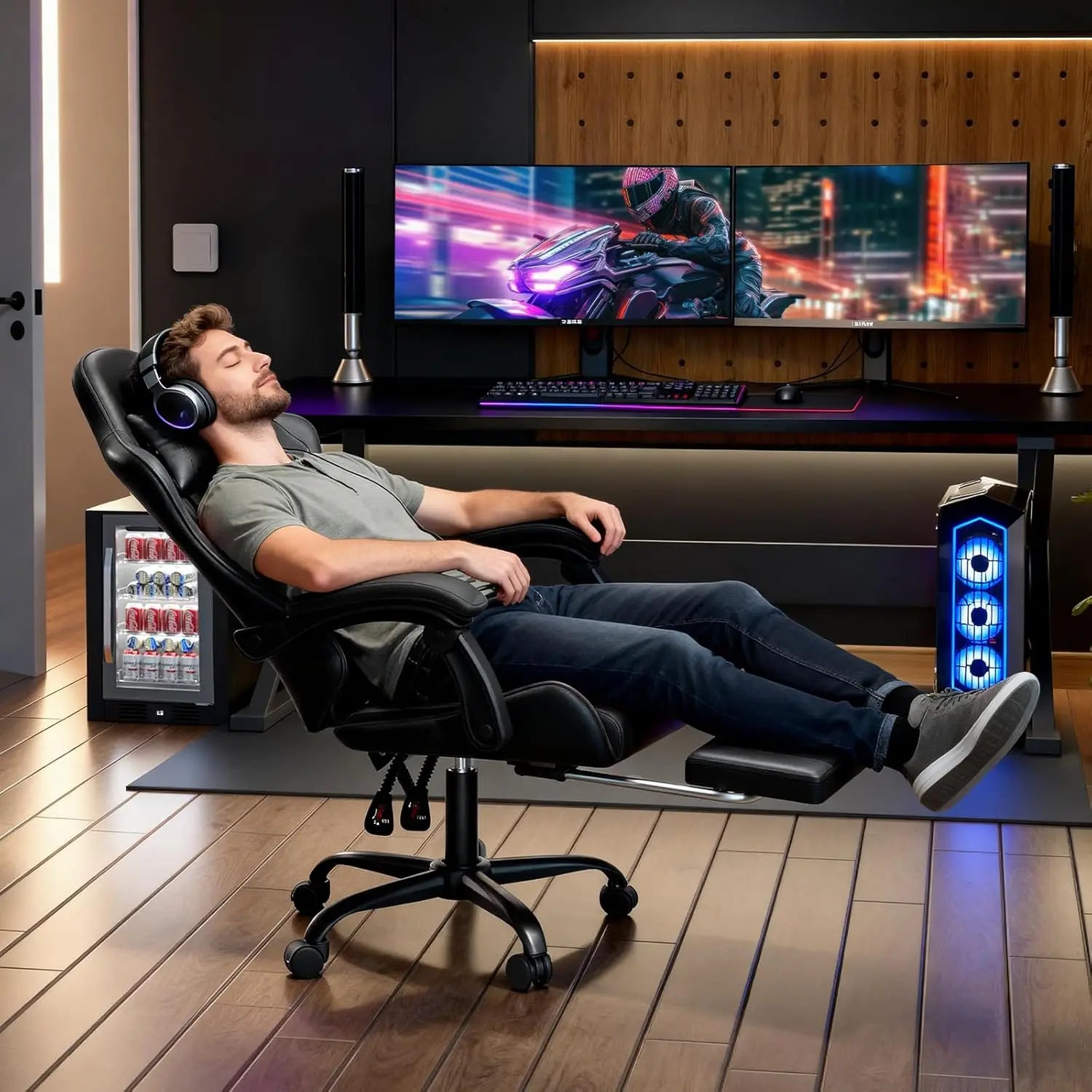 Ergonomic Design Computer Chair with Linkage Armrests, Height Adjustable Gamer Chair with Footrest and Headrest